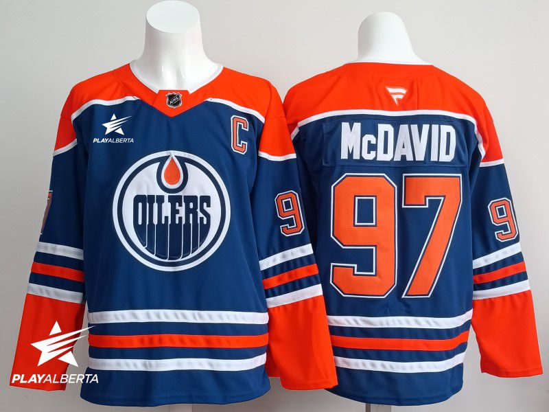 Men 2025 Edmonton Oilers 97 Mcdavid Blue Fanatics Home Premium NHL Jersey style 2